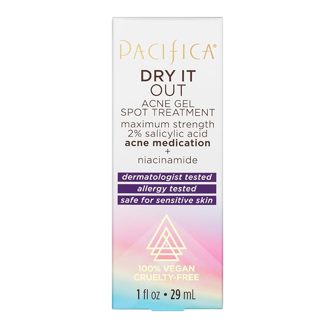 Pacifica Acne Spot Treatment & Pimple Cream – Dry It Out Gel with 2% Salicylic Acid, Witch Hazel, Niacinamide – Dries Blemishes Overnight, Fights Breakouts & Redness, For Teens & Adults, Vegan Clean