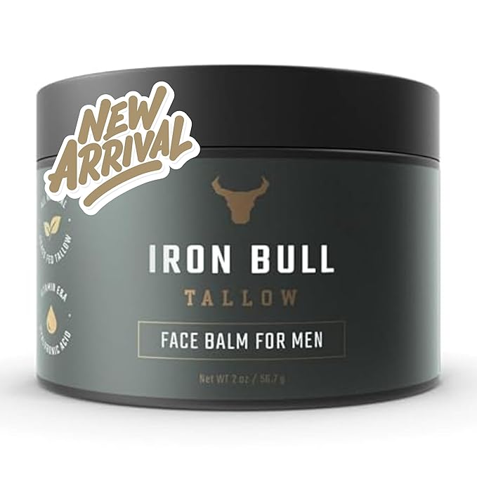 Iron Bull Beef Tallow Face Moisturizer for Men. Anti-Aging With Hyaluronic Acid for Wrinkles. Grass-Fed Beef Tallow Skin Balm & Jojoba Oil for All Skin Types. Natural Formula With a Clean Scent - 2 oz