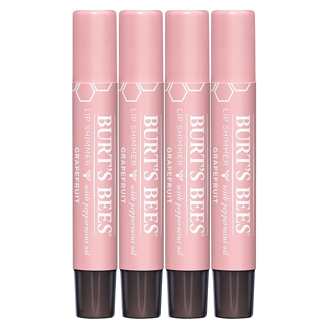 Burt's Bees Shimmer Lip Tint Set, Tinted Lip Balm Stick, Moisturizing for All Day Hydration with Natural Origin Glowy Pigmented Finish & Buildable Color, Grapefruit (4-Pack)