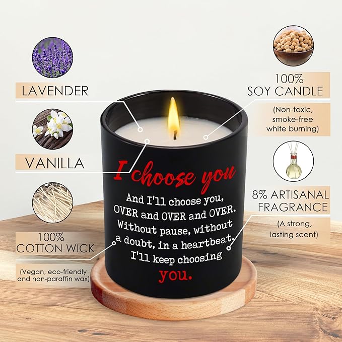 TEEZWONDER Christmas Anniversary Wedding Gifts for Husband Wife - Vanilla Lavender Candle 10 oz - Wedding Gift for Couple, Romantic Birthday Gifts for Him Her Boyfriend Girlfriend Women Men