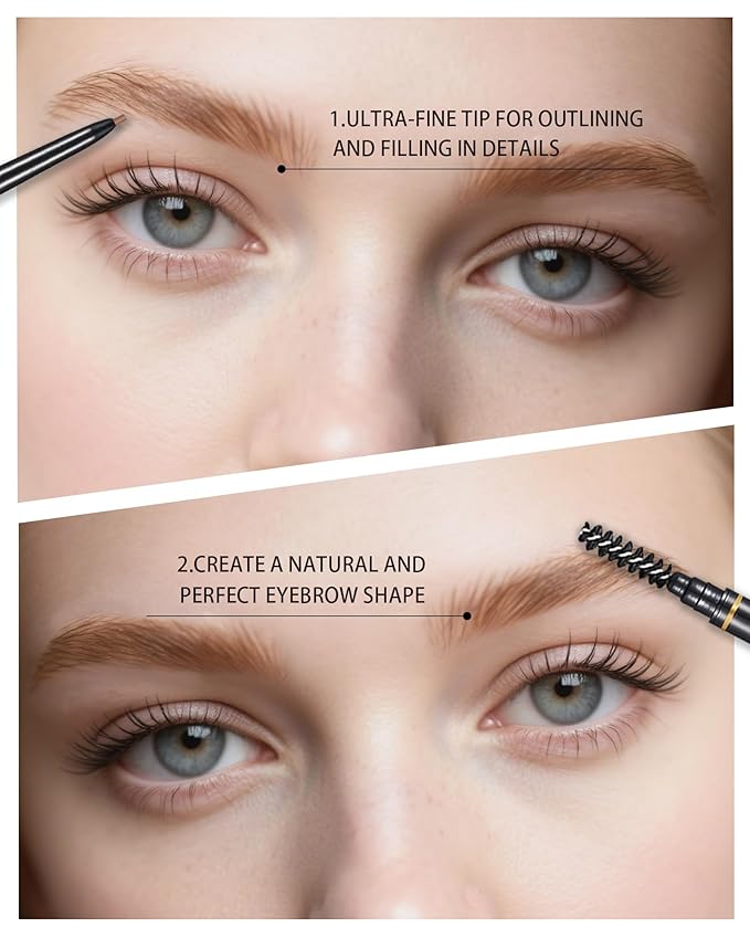 Light Brown Eyebrow Pencils for Women, 12Pcs Ultra Slim Eyebrow Pencil with 2 Brow Razors Kit, Double Head 1.5mm Micro-Fine Tip & Spiral Brush, Can Draw Fine and Long-Lasting Brows Makeup