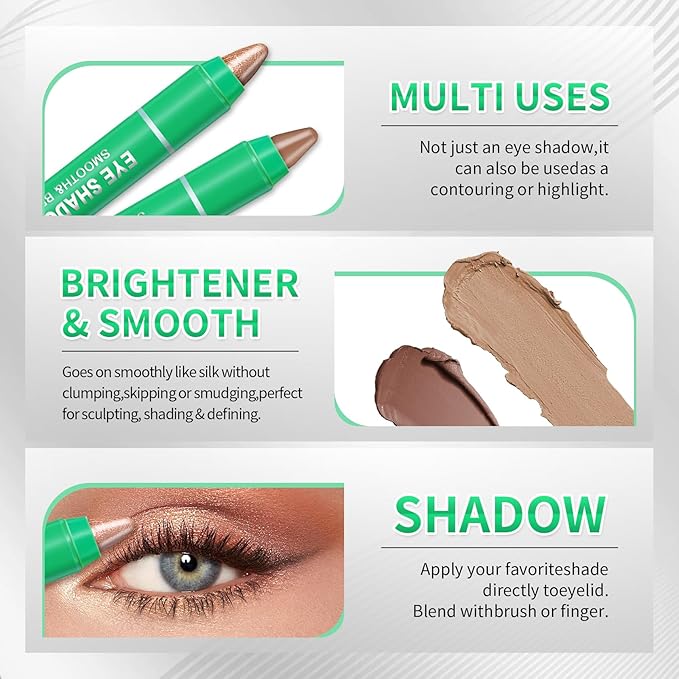 AWCCXMYM 8PCS Cream Eyeshadow Stick Set Smooth Brightener Shimmer Eye Shadow Sticks Long-Lasting Eyeshadow Pencil for Daily & Party Christmas Eye Makeup