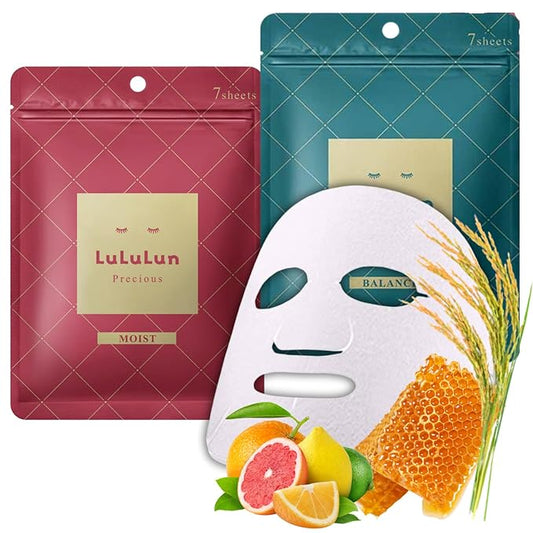 Lululun 14 Sheet Anti Aging Face Mask for Women & Men, Daily Face Masks Skincare & Hydrating Face Mask Sheets with Rice Extract, Ceramides, Collagen& Squalene, Sheet Masks from Japan, Precious DUO