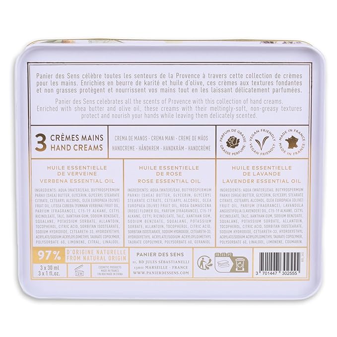 Panier des Sens - Mini Hand Cream Set - Birthday, Gifts for Women - Rose, Lavender, Verbena Natural Hand Cream - Gift Ideas Made in France - 97% Natural - Hand Lotion Travel Size 3x1 Floz