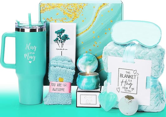 Gift Basket for Women, Best Birthday Gifts Set, Self Care Gift, Care Package, Get Well Soon Gift Box, Unique Ideas Spa Present Kit for Mom Girlfriend Her Sister Wife Friends Woman (Ocean)