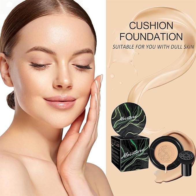 Mushroom Head Air Cushion CC Cream - BB Cream Face Makeup Foundation for Mature Skin Moisturizing Concealer Brighten Long-Lasting, Even Skin Tone for All Skin Types (2PCS Buff Beige)