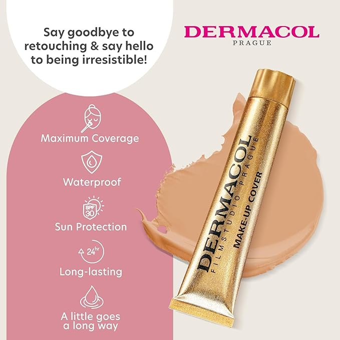 Dermacol - Full coverage foundation, Liquid Makeup Matte Foundation with SPF 30, Waterproof Foundation for Oily Skin, Acne, & Under Eye Bags, Long-Lasting Makeup Products, 30g, Shade 218