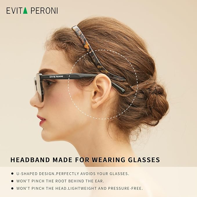 EVITA PERONI Hair Band 2PCS, Designed for Eyewear, No Pressure, No Headache, Comfortable Headbands for Women, Fashion Thin Headbands Non Slip, Hairbands for Women's Hair
