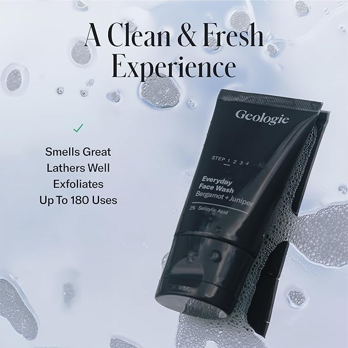 Geologie 2% Salicylic Acid Face Wash Bergamot + Juniper Scent | Facial Cleanser for Men & Women | Acne & Oil Control | Deep Cleansing & BHA Exfoliating Face Wash | 2-Pack