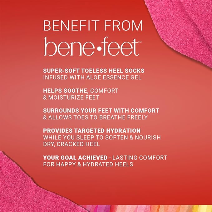 Benefeet Toeless Aloe Moisturizing Heel Socks 2 Pack - Effective Overnight Foot Rejuvenation, Targeted Hydration to Soften Dry Skin, Infused w/Coconut Oil, Aloe + Jojoba Seed Oil, 1 Pair (2 Pack)