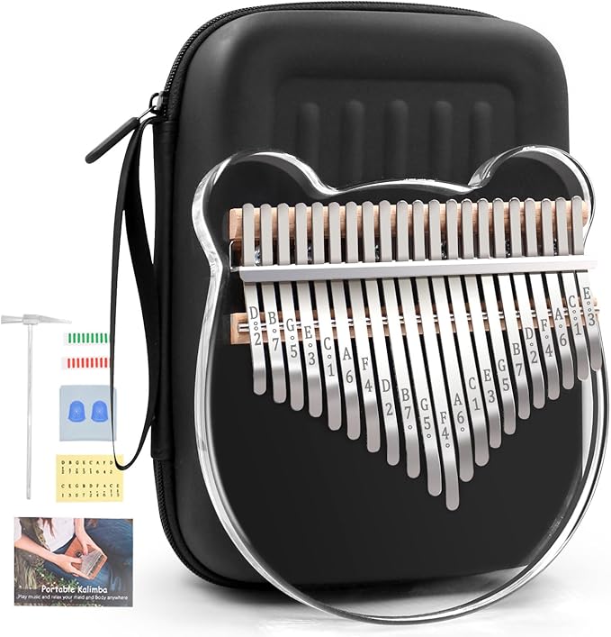 Acrylic Kalimba Thumb Piano,YUNDIE Portable 17 Keys Mbira Crystal Finger Piano, Musical Instruments Birthday Gift for Adult Beginners Professional(Clear) (21 Keys)