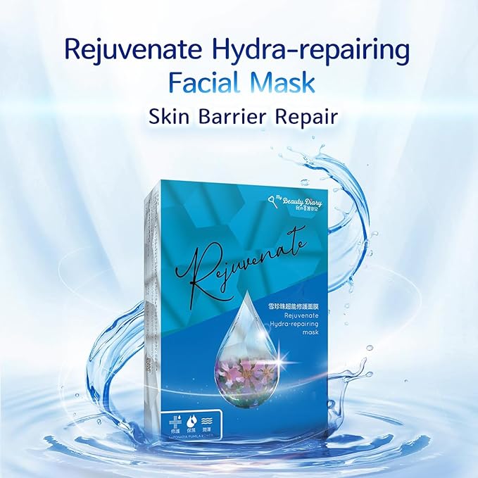 My Beauty Diary Hrdra-repairing Mask, Hydrating and Soothing Facial Mask, Restores Skin Elasticity, Self Care Face Sheet Mask for Dry Skin and All Skin Types (5 pcs)