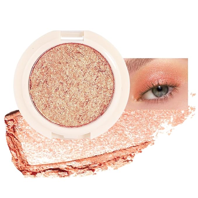 Eyeshadow Single Glitter, High-Pigment Monochrome Eye Shadow Pressed Powder, Everyday Velvety Silky Eye Makeup Looks, Professional Long-Lasting Waterproof Single Eyeshadow Palette, Orange Gold 07
