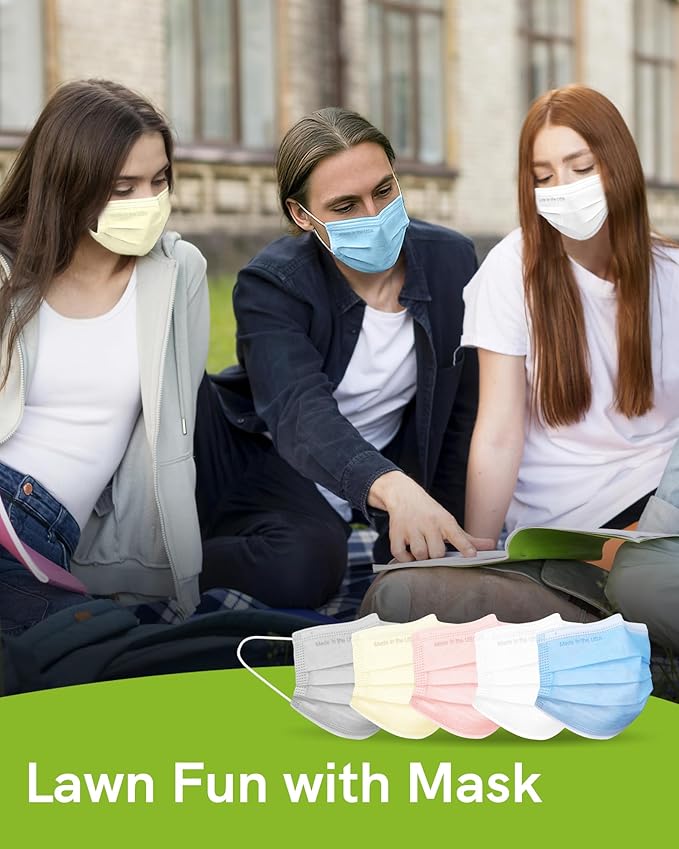 FriCARE Made in USA Disposable Face Masks, 3-Ply ASTM Level 3 Medical Grade, Breathable & Comfortable for Adult Daily Work/Sun Protection, 50 Pack Frosted Glacier