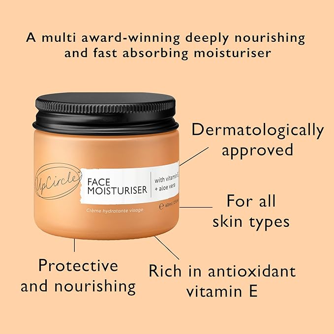 UPCIRCLE Face Moisturiser with Argan Powder 1.7oz - Nourishing Day Cream - Vitamin E, Aloe Vera, Glycerin, Shea + Coconut Butter - Natural, Vegan + Cruelty-Free