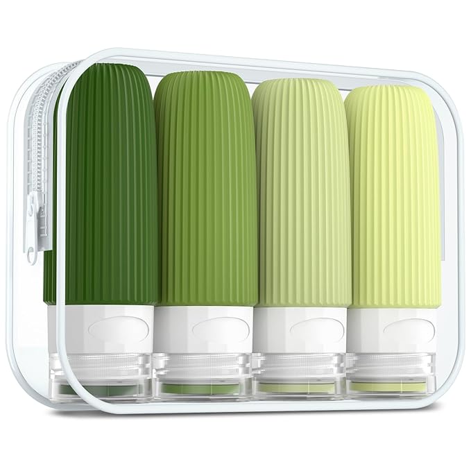 Travel Bottles for Toiletries, Tsa Approved 2oz Travel Bottles, BPA Free Leak Proof Travel Size Toiletry Containers, Refillable Travel Accessories with Toiletry Bag for Shampoo Liquid (4 Pack)