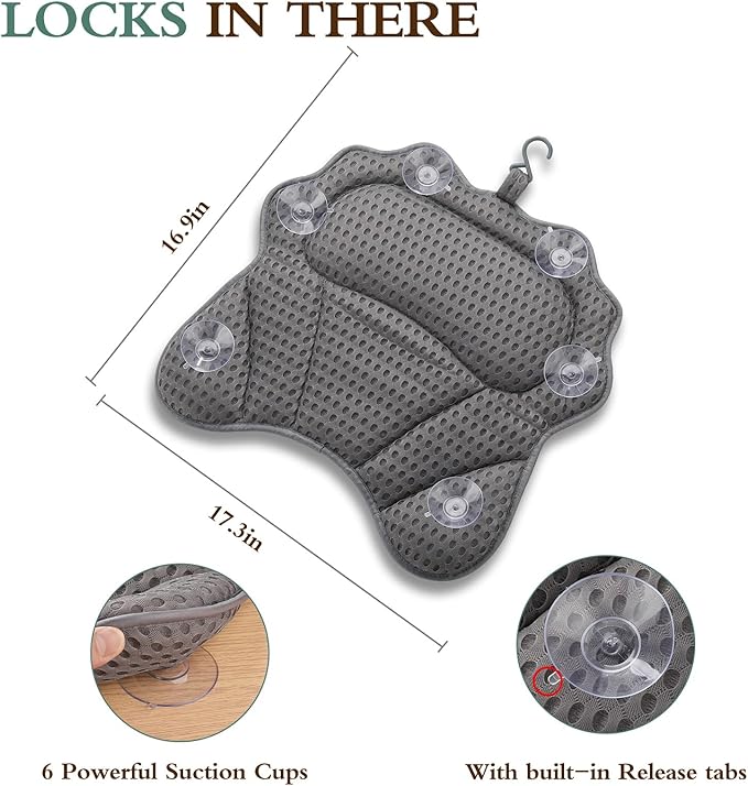 Bath Pillow RUVINCE Ergonomic Luxury Bathtub Pillow with Head,Neck, Shoulder and Back Support, 4D Bath Pillows for tub with 6 Powerful Suction Cups, Fits All Bathtub