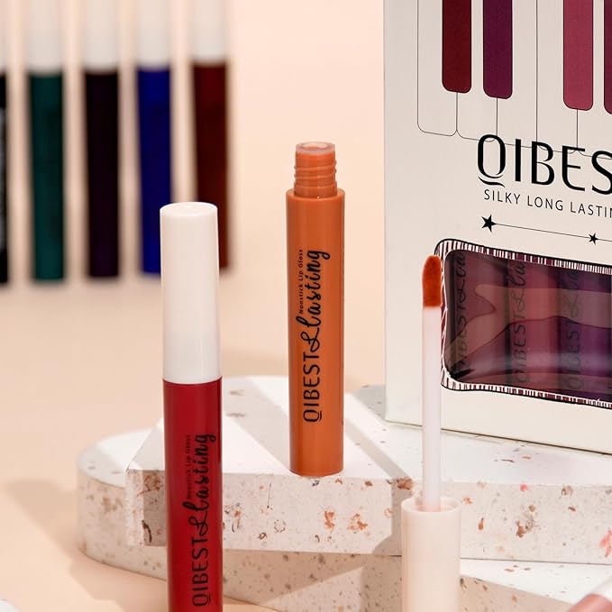 12Pcs Nude Matte Liquid Lipstick Set, Waterproof Long Lasting Non-Stick Cup Nude Brown Dark Red Lipstick 24 Hour Not Fade Matte Lipstick Professional Lip Gloss Makeup Gifts for Women (Set C)