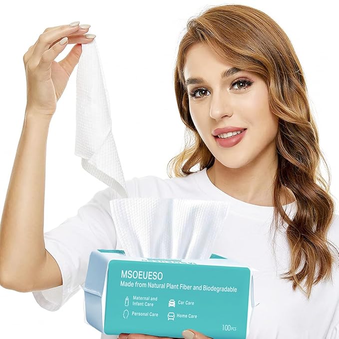 Soft Dry Wipes Cotton Facial Tissues, 600 Count Disposable Face Towels, Cotton Face Towel for Sensitive Skin, Facial Cleansing, Makeup Removing, Surface Cleaning