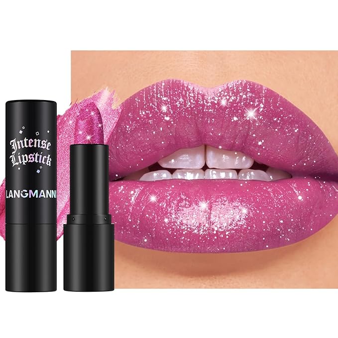Jolilab Sparkling Lip Gloss Long Lasting Waterproof Moisturizer Lip Balm Glitter Shimmer Metallic Lipstick, Diamond Shiny Bold Glow Goth Lipstick for Women Girls, Non-sticky (1, 04#)