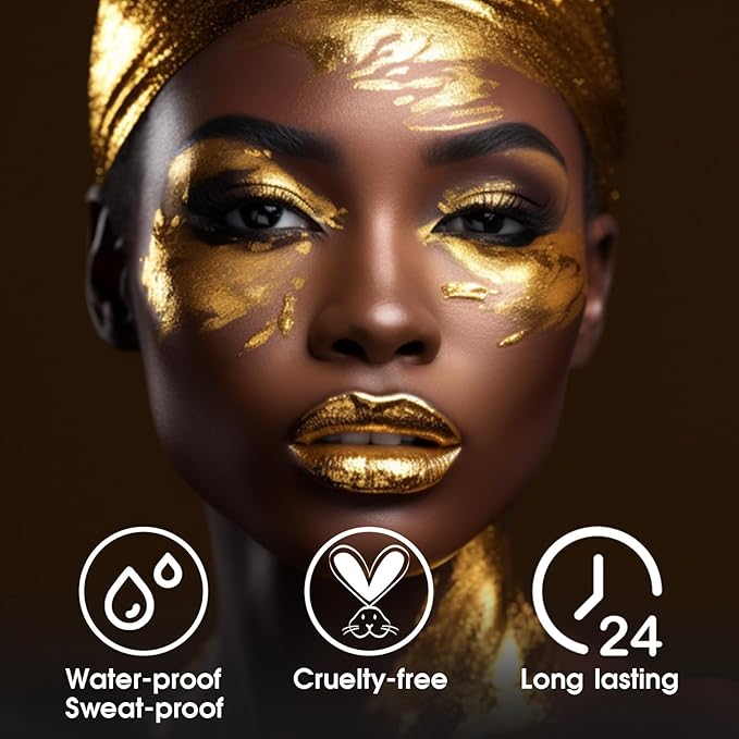 BADCOLOR Gold Eye Black Blendable Face Body Paint Stick, Waterproof Metallic Full Body Paint Sticks Makeup for Halloween Special Effects Cosplay Skeleton Clown Costume Parties