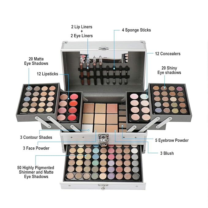 PhantomSky Professional 132 Colors All-in-one Makeup Palette Cosmetic Contouring Kit Combination with Eyeshadow, Cream Concealer, Eyebrow Powder, Lip Gloss Blusher and Pressed Powder
