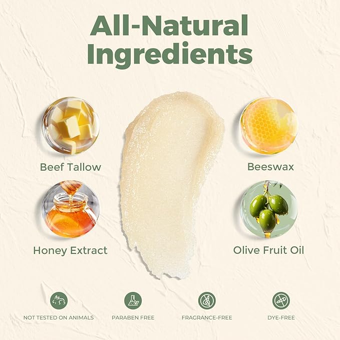 Beef Tallow for Skin, Tallow and Honey Balm, 100% Grass Fed Beef Natural Moisturizer for Face, Dry Skin, 4oz