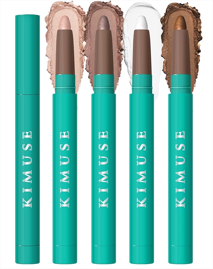 KIMUSE Eyeshadow Stick 4 Colors Set, 3-in-1 Eye Brightener Stick, Long Lasting, Waterproof, Buildable Color, Natural Glow for Daily & Party Makeup