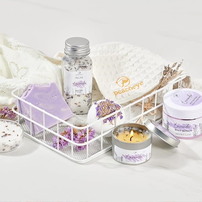 Birthday Gifts for Mom Mothers Day Gifts Women Spa Lavender Bath Gift Baskets Relaxing Self Care for Best Mother Wife Home Bath Kit Care Package Gift Ideas Thank You mom from Daughter Son