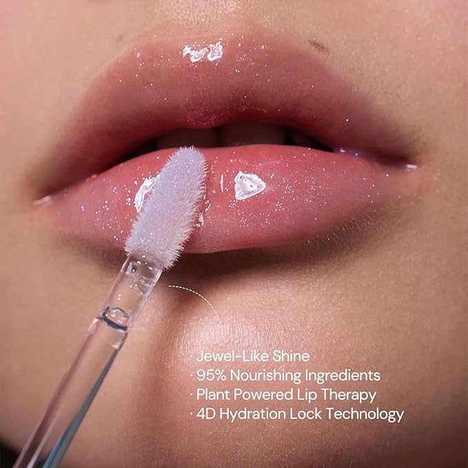 Flower Knows Shell's Jewel Nourishing Lip Glaze,Hydrating Lip Gloss with Hyaluronic,Moisturizing Plumping Oil,Non-Sticky Formula,0.16 fl.oz(P01 Champagne Pearl)