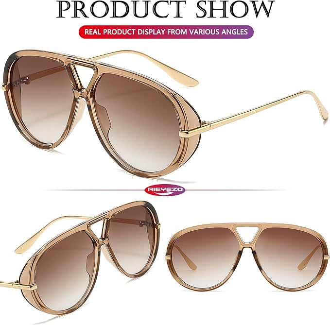 AIEYEZO Oversized Aviator Sunglasses Women Men Fashion Retro Big Frame Sun Glasses Designer Ladies Shades