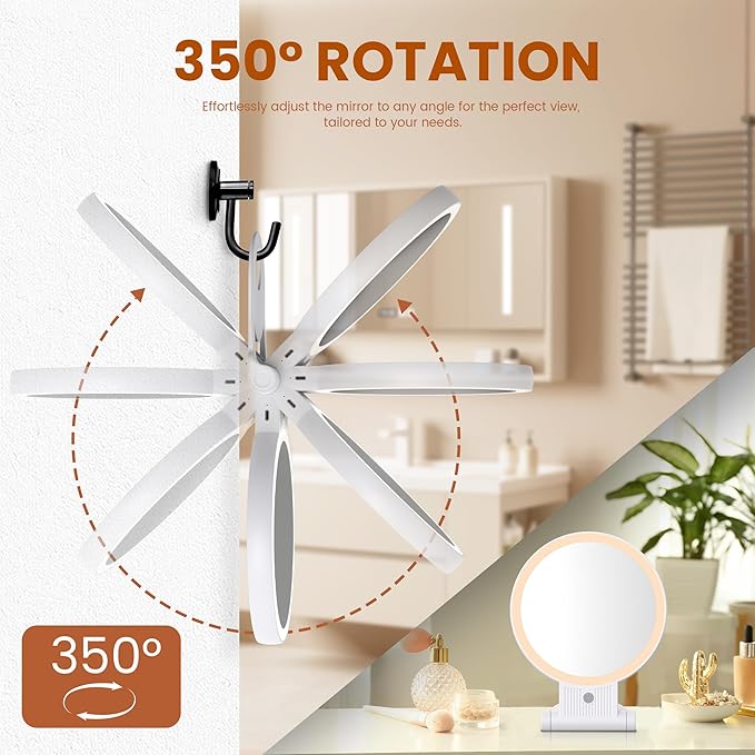 Lighted Makeup Mirror with 1X/30X Magnification, 3 Color Dimmable Lights, 2000mAh Rechargeable Double-Sided/Switch Vanity Mirror, 360° Swivel Tabletop & Hanging Design, Adjustable Brightness