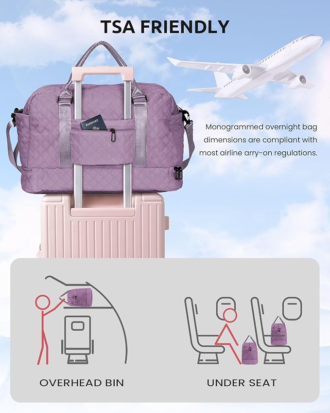 Personalized Initial Duffle Bag - Overnight Weekender with Shoe Compartment & Monogram Travel Bag - Friend Gift (Letter S)