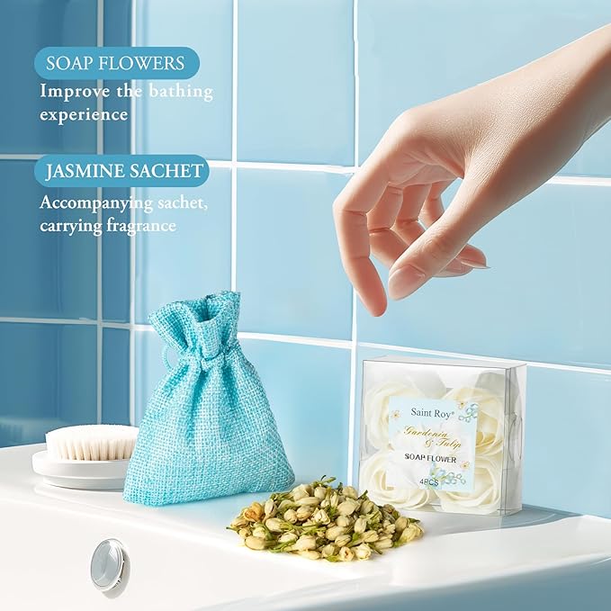 Mother's Day Gift for Mom Spa Gift Baskets for Women, Gardenia Tulip Home Spa Kit with Cosmetic Bag gift woman. Bath & Body Basket Set 8Pcs Bath and Body Gifts Set, Luxury Gift Basket