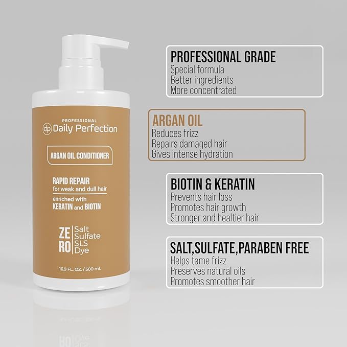 (dp) Argan Oil Conditioner – Repair & Protect Damaged Hair – Clean + Salon-Grade Formula with Biotin & Keratin