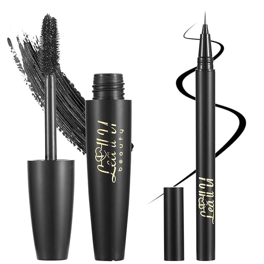 4D Mascara And Eyeliner Set Black Brown Long Lasting Mascara Waterproof Eyeliner Kit (Black)
