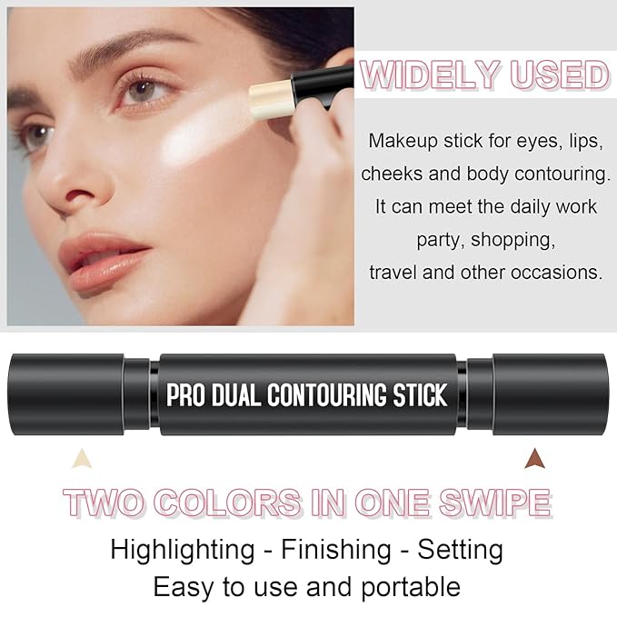 6 Colors Cream Contour Stick Makeup Kit, Shades with Highlighter Stick, Blush Stick and Bronzer Stick for Sculpt the Cheeks, Double-End Bronzer Stick, Waterproof,Dewy & Matte Finish (SET A)