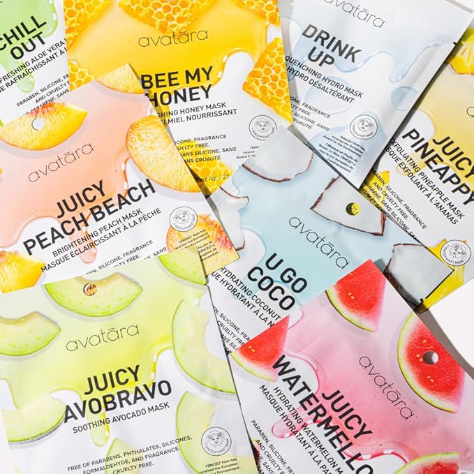 Avatara All-Stars 8-Pack Facial Sheet Mask Variety Pack | Clean K-Beauty Set for Dry, Sensitive, Uneven Skin | Gentle Moisture | Fragrance-Free, Paraben-Free & Cruelty-Free Korean Masks