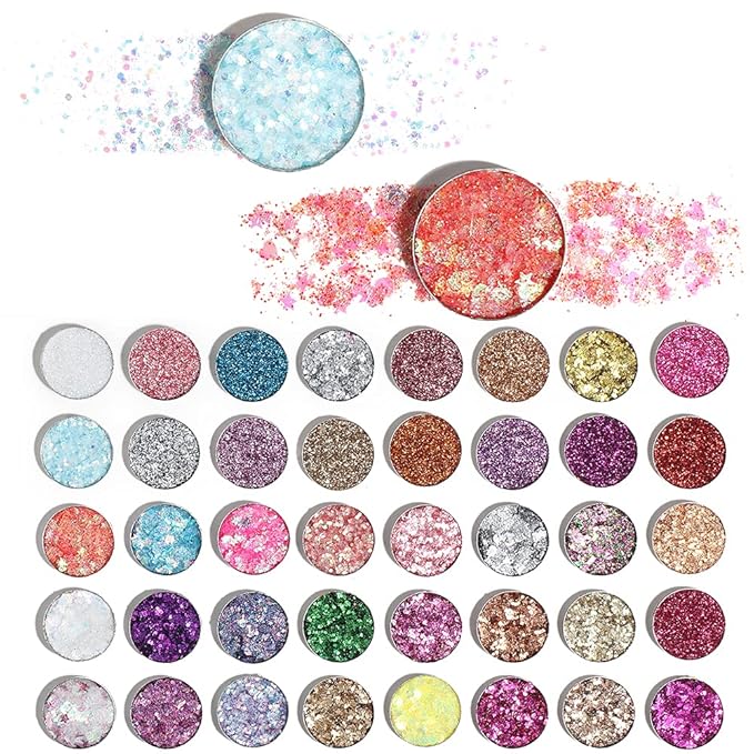 evpct CAKAILA Glitter Colorful Sparkly Eyeshadow Palette For Eye Makeup White Silver Glue Gel Face Paint , 40 Colors