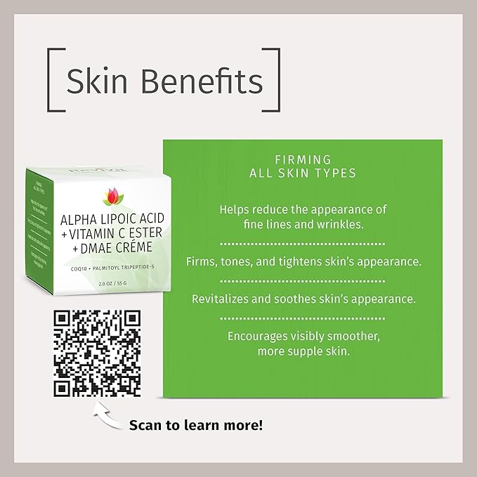 Reviva Labs DMAE Cream with Alpha Lipoic Acid, Vitamin C Ester - DMAE Lift and Firm Cream for Neck and Face - Skin Firming and Moisturizing Cream, 3-Pack (2 oz Each)