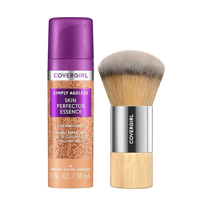 Covergirl Simply Ageless 40 Medium Foundation, Blending Brush - Skincare Makeup with Bakuchiol & Tranexamic Acid Reduces Fine Lines & Fades Dark Spots