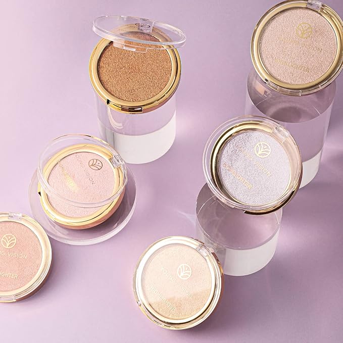 YOUNG VISION Pressed Powder Highlighter, Baked Natural Glow Contour Powder & Face Highlighter, Cruelty Free, Shimmer Highlighting Makeup for Face, Eye, Eyeshadow, Body, Skin (Purple)