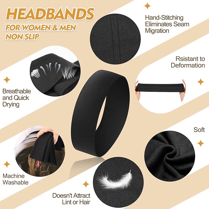 Headbands for Women and Men - 8 Pcs Black White Headband Hair Bands Accessory Stretchy Soft Fabric Sweat Head band for Workout Sport Stocking Stuffers for Men Women Husband Wife Friend Christmas Gifts