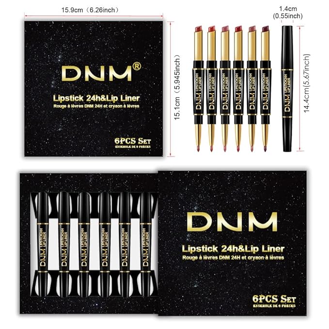 BINGBRUSH 6Pcs Double Ended Mauve Ruby Deep Red Matte Lip Liner and Lipstick Makeup Combo Set for Women, Light Brown Lipliner 24 Hours Original Waterproof Long Lasting Lip Stains Pencil Kit Set