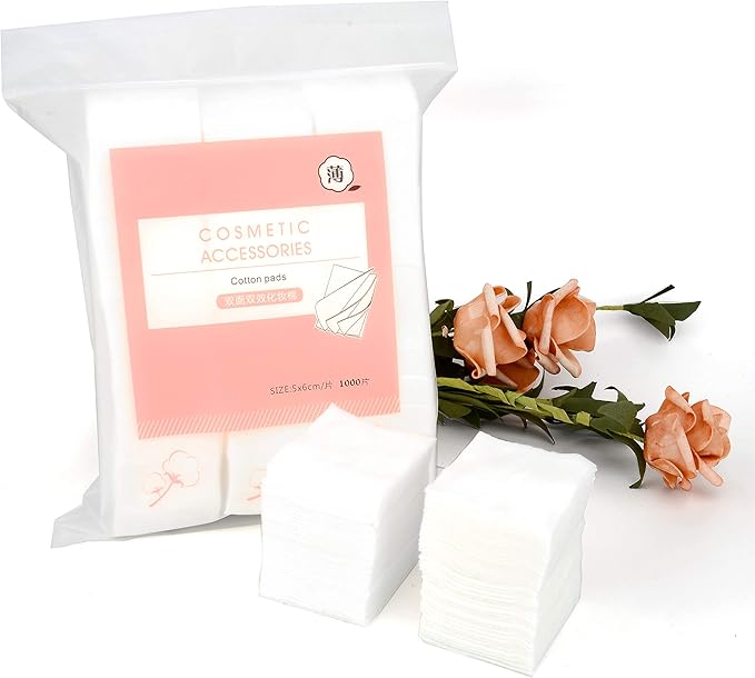 1000PCS Ultra Thin Makeup Remover Cotton Pads Perfect for Face Lips Eyes Nails Polish Makeup Remover Cleansing and Daily Skin Care, Square, Lint