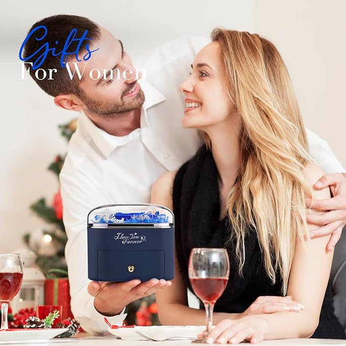 Preserved Real Blue Rose with Angle Wings Necklace, Forever Flowers Gifts for Mom Grandma Wife Girlfriend at Christmas Valentines, Anniversary Birthday Gifts for Women, I Love You Gifts for Her