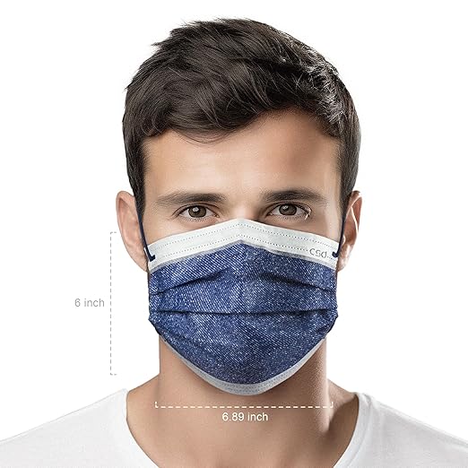 CSD Colo 30 Pcs Blue Disposable Face Masks, 3 Ply Adult Mask with Elastic Ear Loop, Nose Bridge Clip, Breathable Comfortable Mask Great for Indoor, Outdoors Use (Jean Blue)