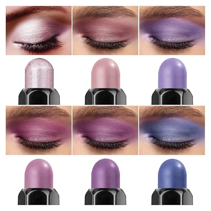 6PCS Cream Eyeshadow Stick Makeup Sets, Metallic And Matte Shimmer Eye Shadow, Eye Brightener Stick Pencil Crayon Make up Set - Purple Pink