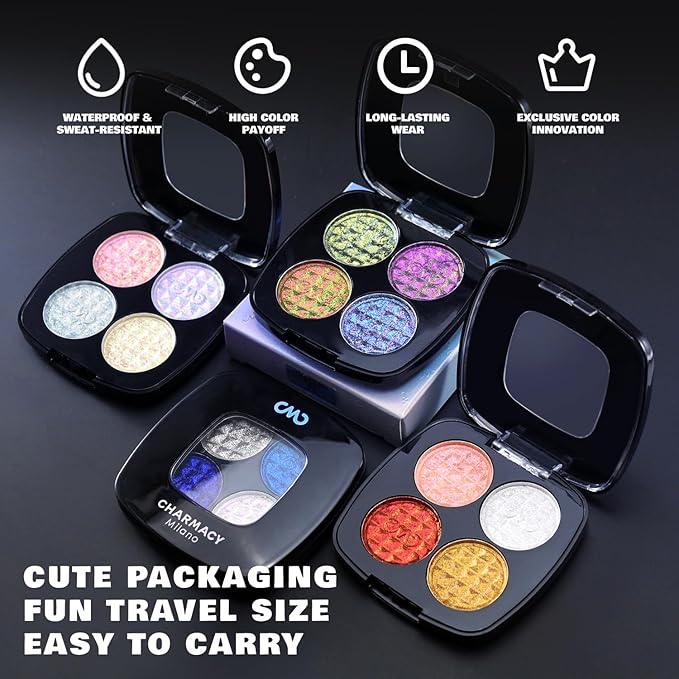 CHARMACY 4 Colors Chameleon Eyeshadow & Highlighter Palette - Shift-Infused Multichrome Pressed Pigments, Long-Lasting Velvet Finish, Vegan & Cruelty-Free Makeup Kit #03