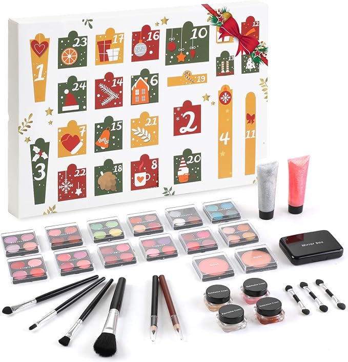 Christmas Makeup Advent Calendar 2025 for Teens Girls, 30pcs Advent Beauty Calendar, 24 Days Christmas Countdown Calendar Makeup Gift Set, Xmas Gift Box for Teens Girls Full Kit